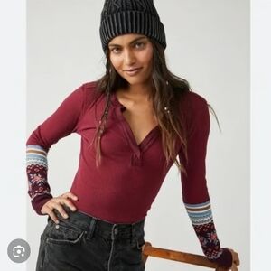 We The Free Mikah Thermal Cuff Burgundy Top
